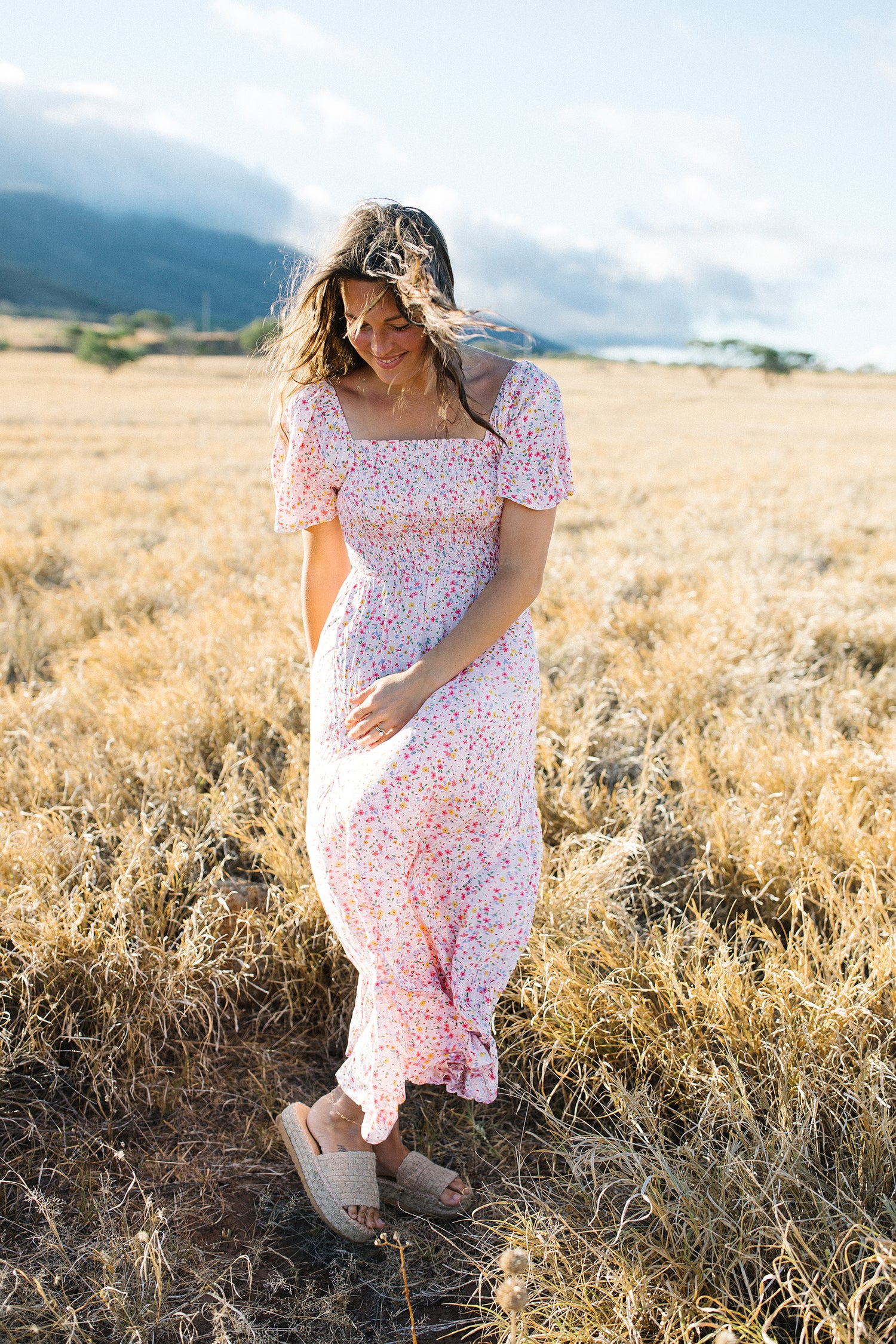 Rosie Smocked Floral Midi Dress